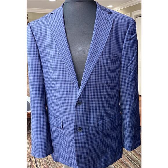 Men’s Vince‎ Camuto Navy Gingham Check 2 Button Wool Double Vent Blazer 40R - Picture 1 of 7
